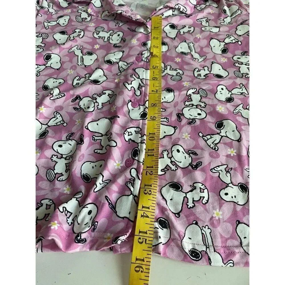Peanuts SNOOPY‎ Pink Women’s Sz L Pajama PJ Set Pants Short Sleeve Soft Daisies
